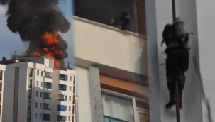 Diyarbakır'da itfaiyeciler alevlerin arasında kaldı! Halatla binadan inerken düşerek yaralandı